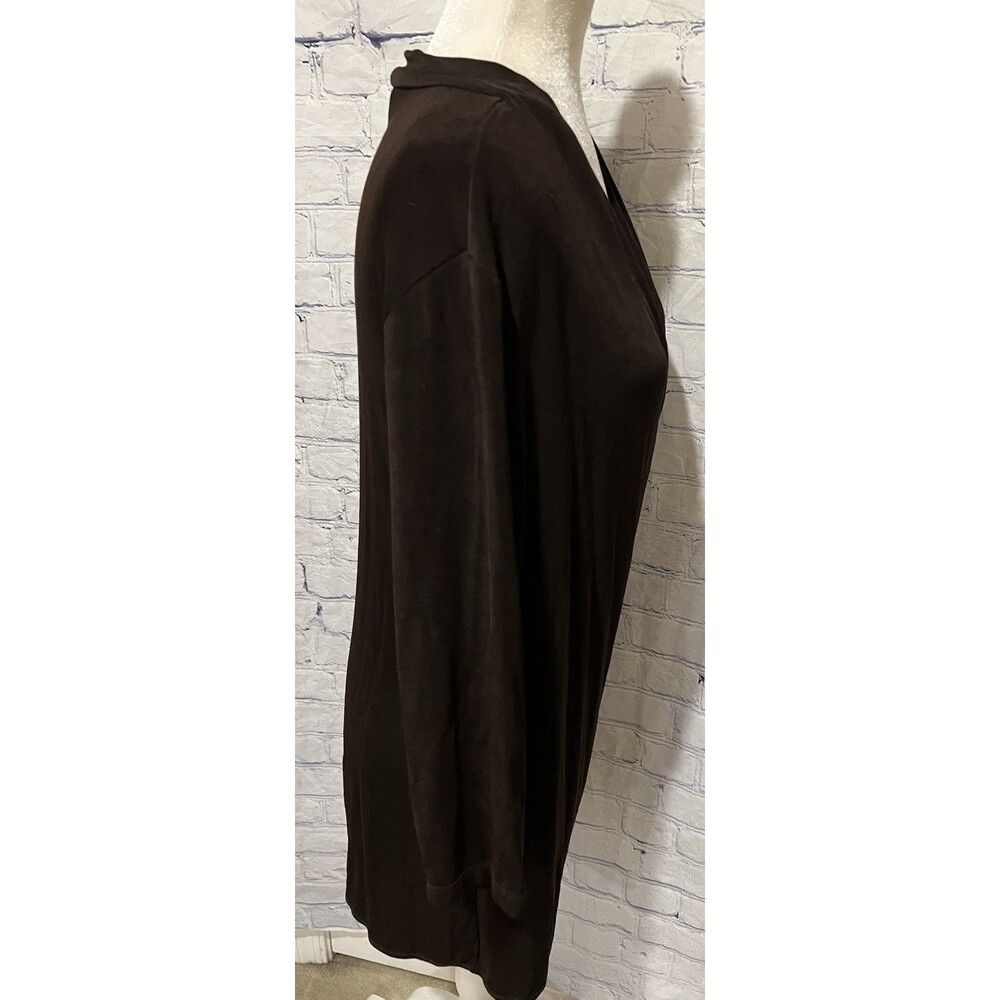 Chico's Travelers Faux Wrap Top Chocolate Brown Slinky Knit Shirt Size 2/L/12 - Picture 6 of 9